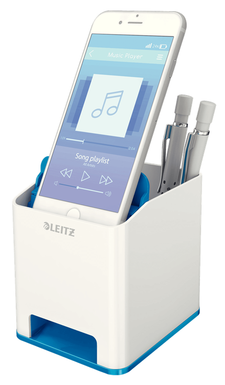 LEITZ Stiftehalter WOW Duo Colour perlweiß/blau Polystyrol 2 Fächer 9,0 x 10,1 x 10,0 cm