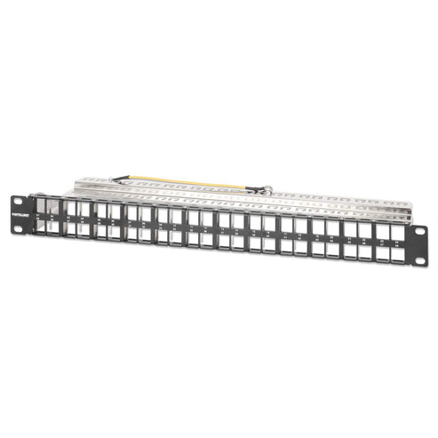 INTELLINET 48-Port Patchpanel geschirmt und unbestückt 1 HE Leerpanel zur 48,26 cm 19-Zoll-Rackmontage für Keystone-Jacks schwarz