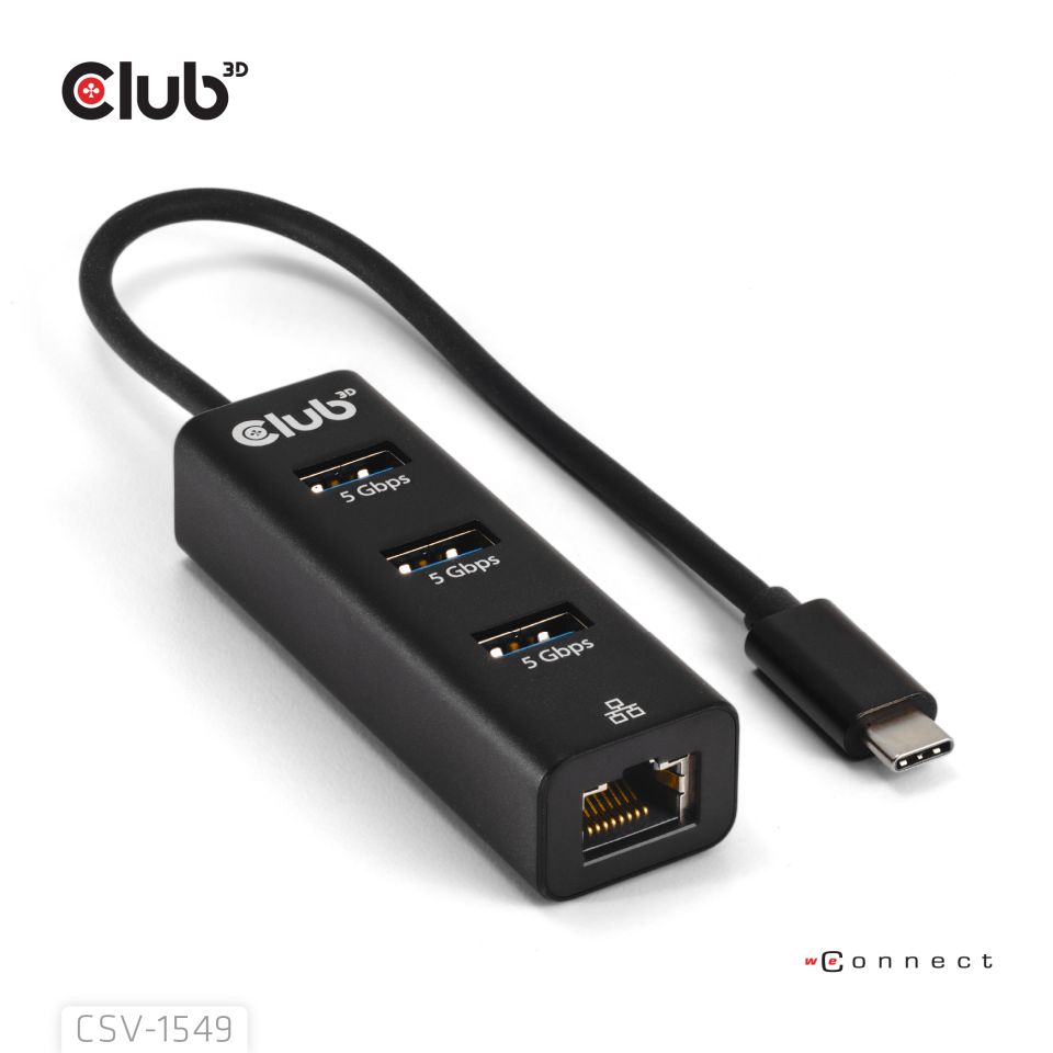 Club3D USB-Hub USB Typ-C 3.2 > 3x USB Typ A 1Gbps retail