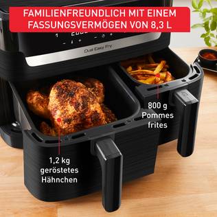 Tefal Dual Easy Fry Heißluftfritteuse, Doppelkammer 5,2 L / 3,1 L