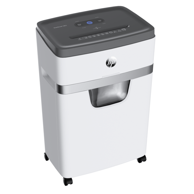 HP OneShred 18CC Aktenvernichter mit Partikelschnitt P-4, 4 x 35 mm, bis 18 Blatt, weiß