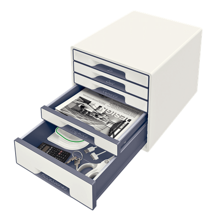 LEITZ Schubladenbox WOW Cube perlweiß/grau 52142001, DIN A4 mit 5 Schubladen, 1 St.