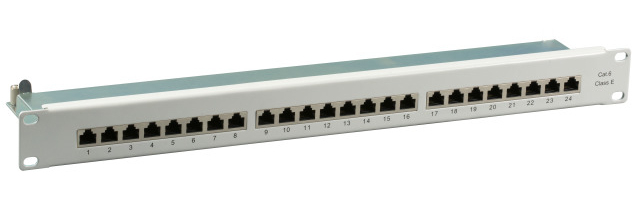 EFB Patchpanel STP 24xRJ45 Cat6 Class E 48,26cm 19Zoll 1HE RAL7035 GRAU 5Gbit