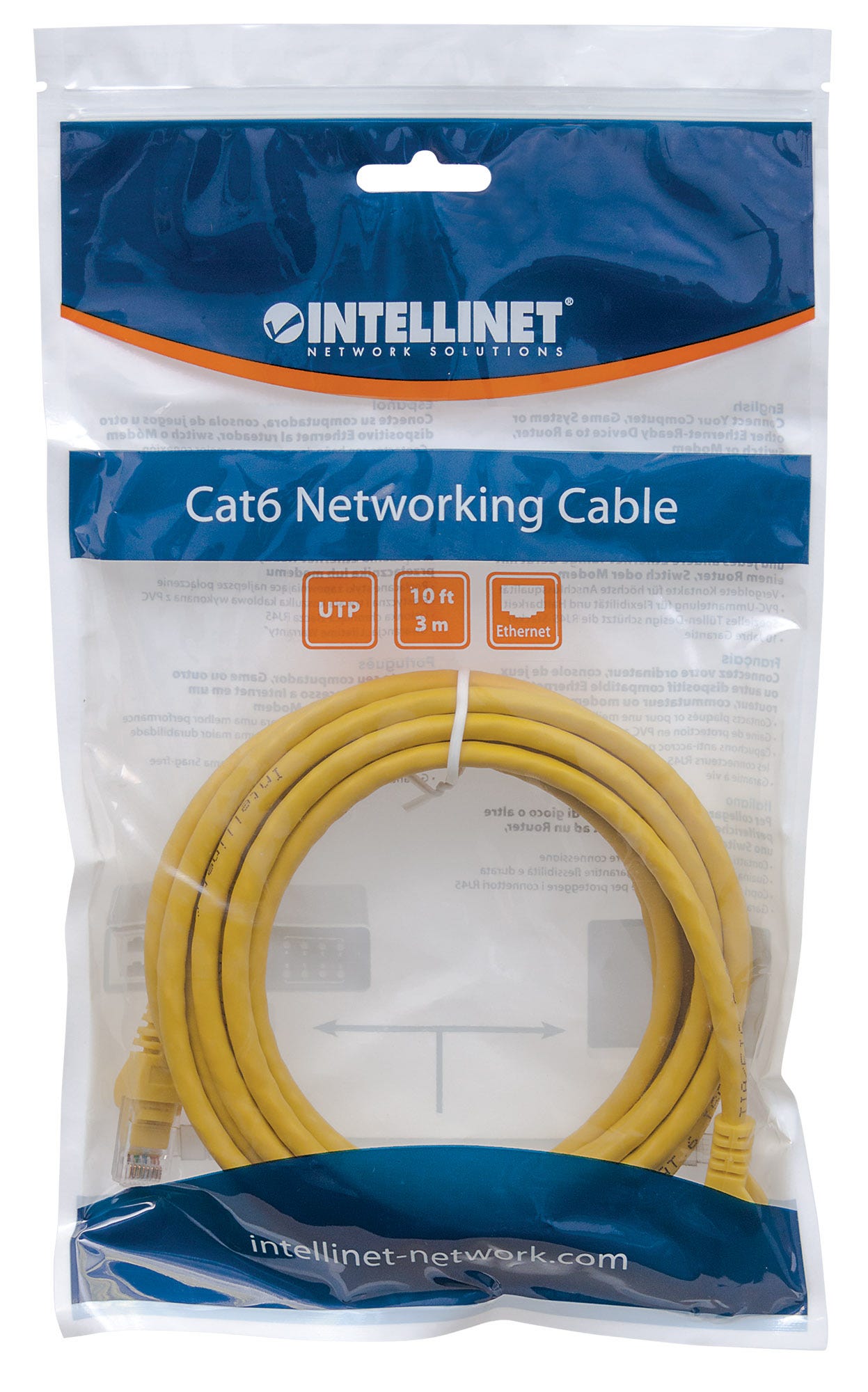 INTELLINET Netzwerkkabel Cat6 U/UTP 1m gelb CCA RJ-45 Stecker / RJ-45 Stecker vergoldete Kontakte