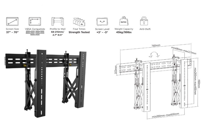 Equip Wandhalterung 37-70/1TFT Popout 1Gelenk 45Kg sw lite Retail