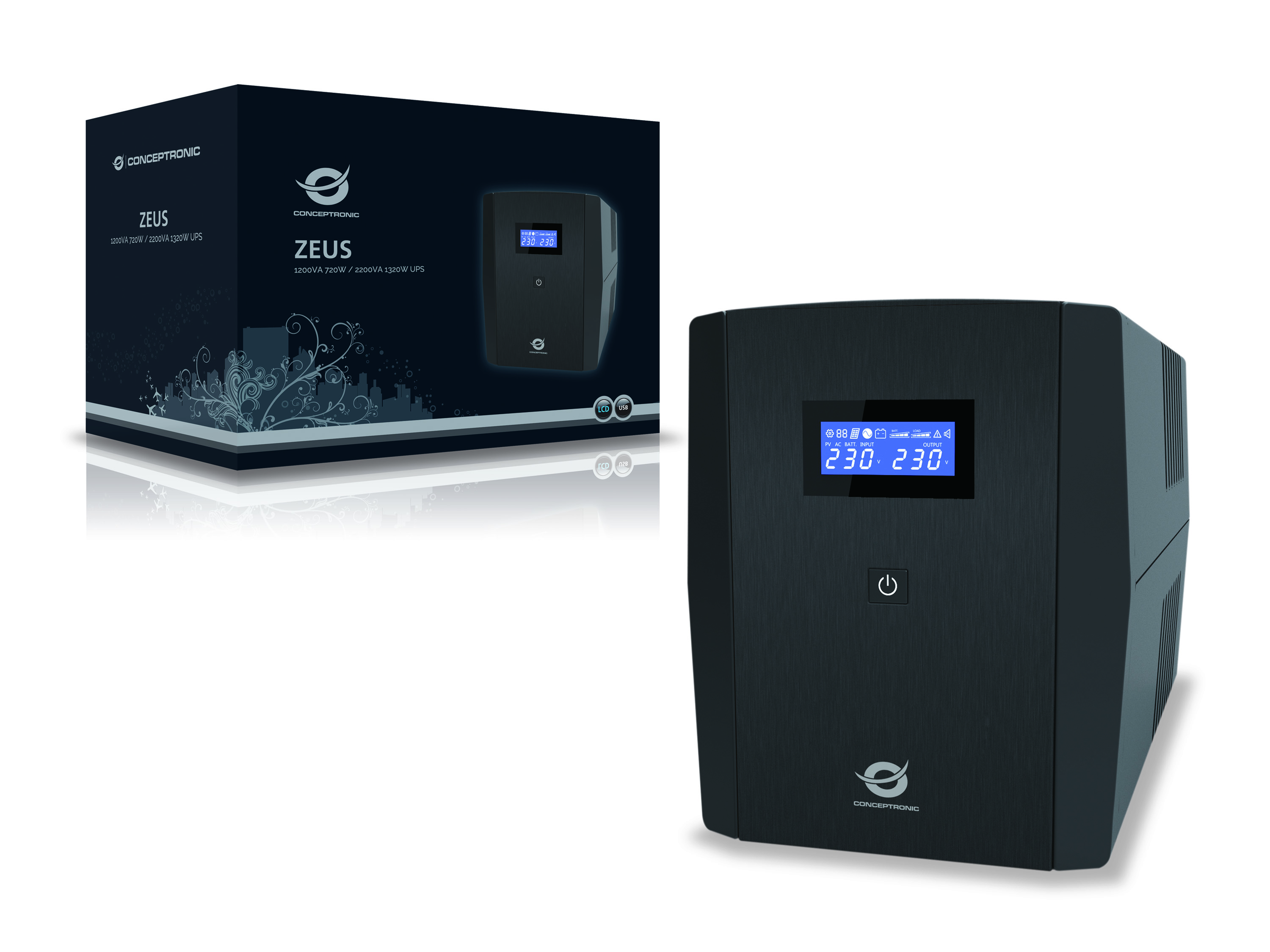 CONCEPTRONIC USV 1200VA/720W/2xSchuko/3xIEC/USB/RJ45/AVR sw
