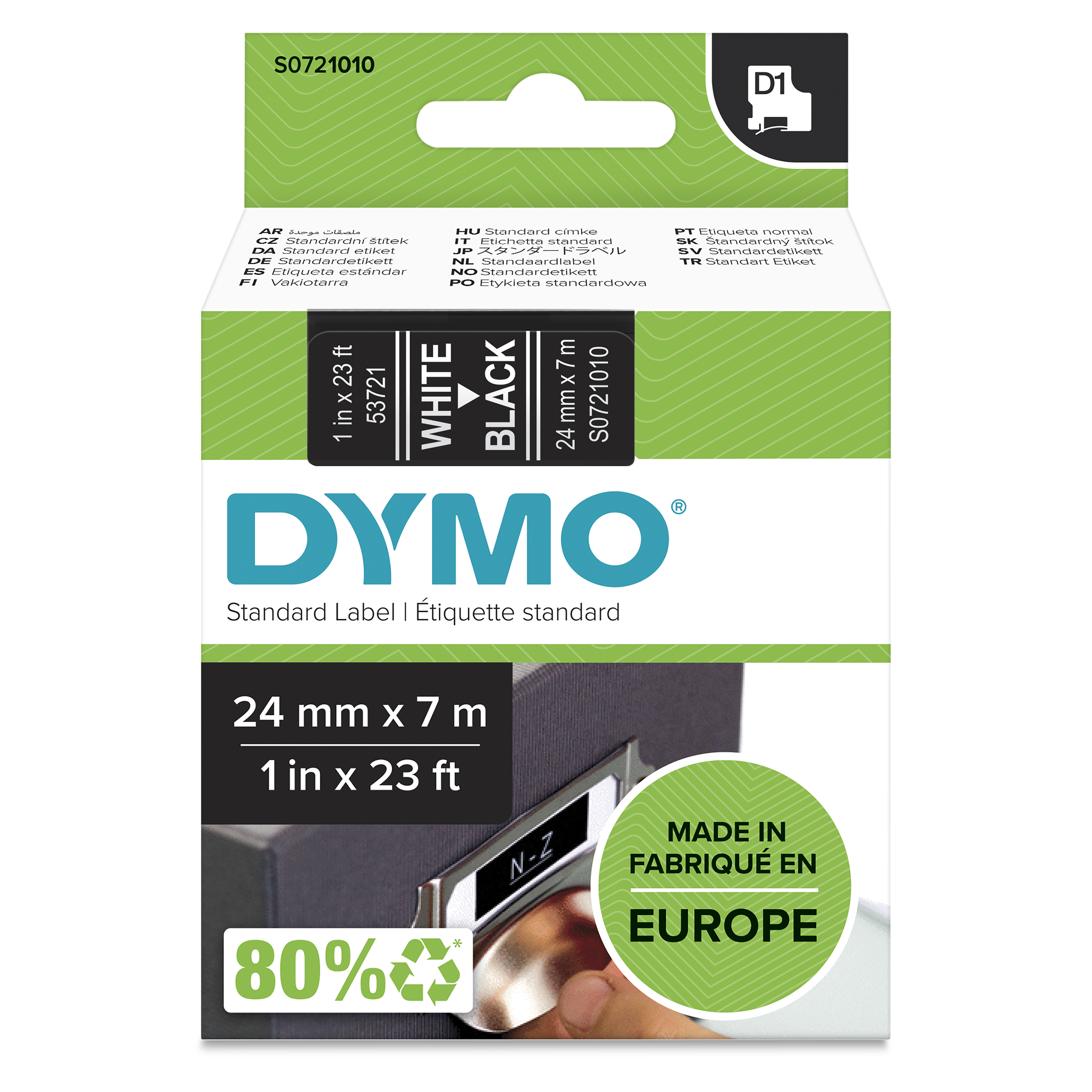 DYMO Schriftband D1 53721 S0721010, 24 mm, weiß auf schwarz, 1 St.