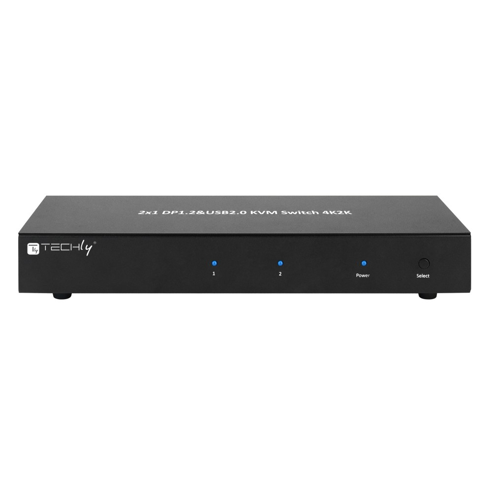 TECHLY KVM Switch Display Port 1.2 2-Port Dual-View schwarz ermoeglicht Informationen via USB und DisplayPort von 2 PCs anzuzeigen