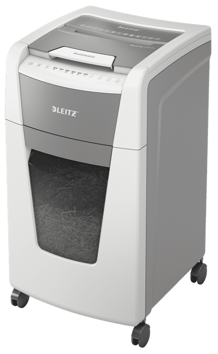 LEITZ IQ Autofeed Small Office 300 Aktenvernichter mit Partikelschnitt P-4, 4 x 26 mm, bis 300 Blatt, weiß