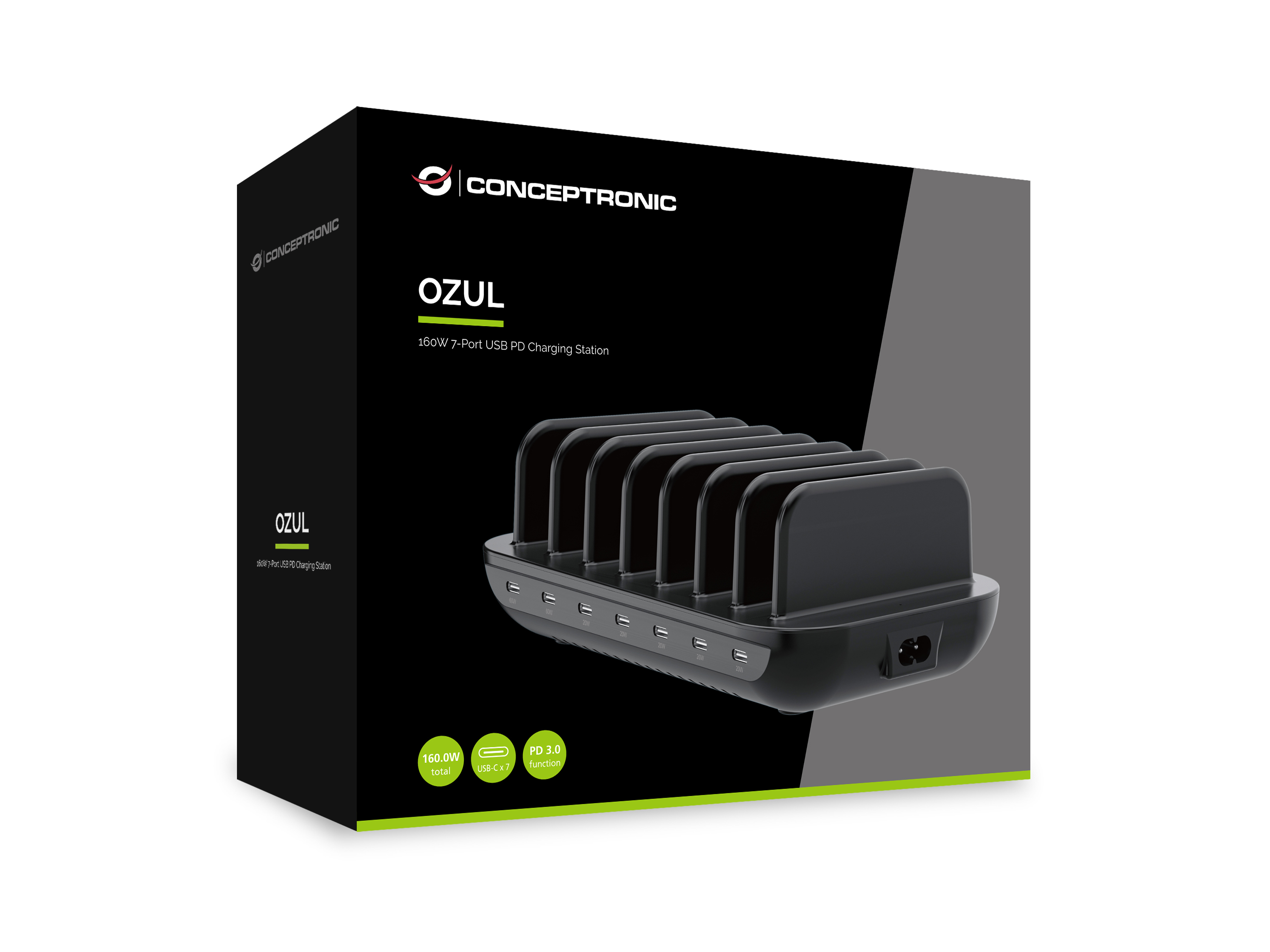 CONCEPTRONIC Ladegerät 7Port 7xUSB-C Multi 160WPD3.0 sw