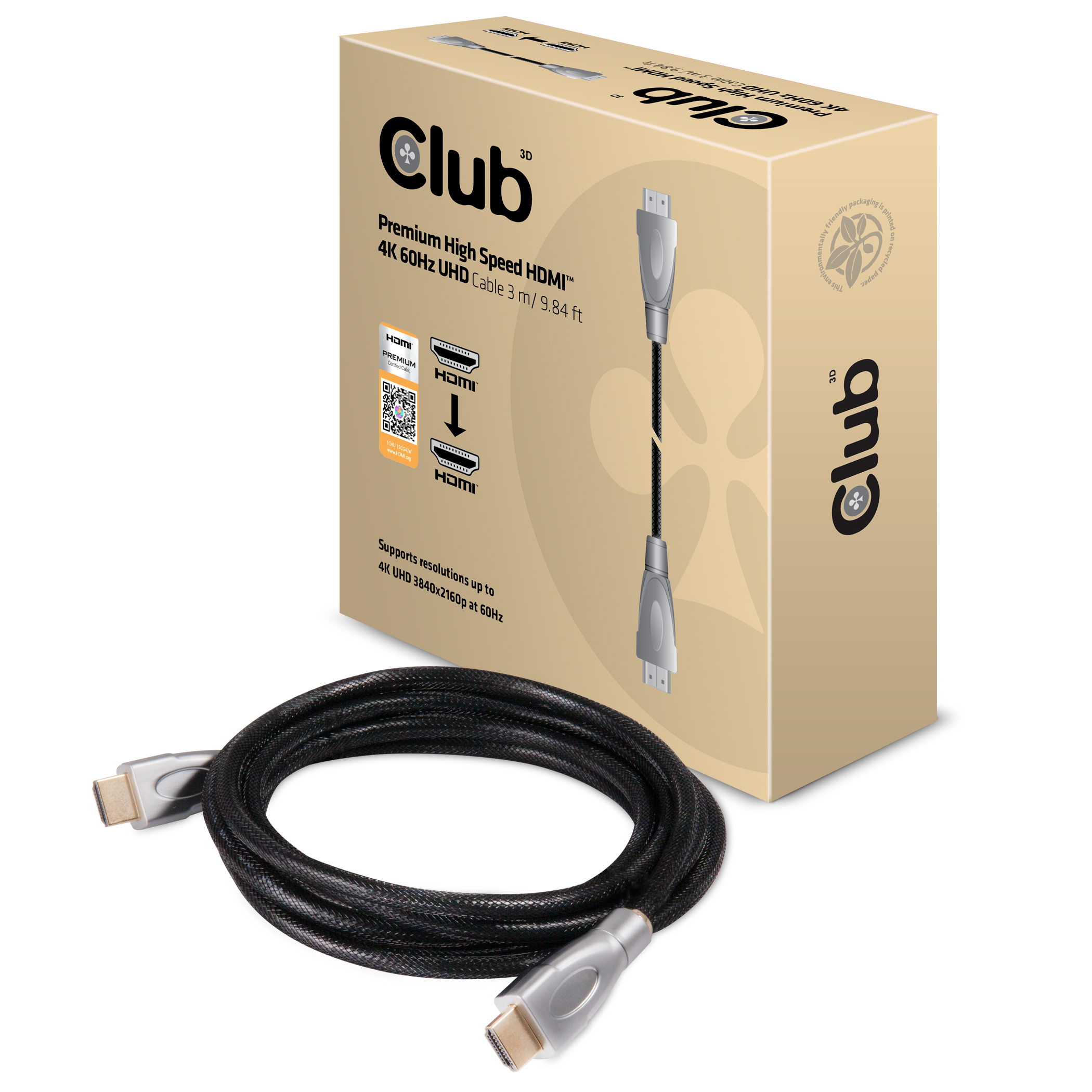 Club3D HDMI-Kabel A -> A 2.0 High Speed 4K60Hz UHD 3 Meter retail