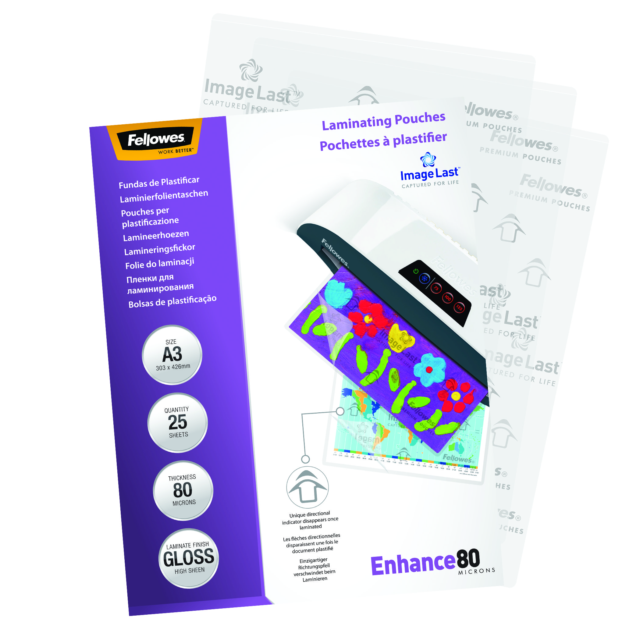 Fellowes Laminierfolien Enhance80 ImageLast glänzend für A3 80 micron, 25 St.