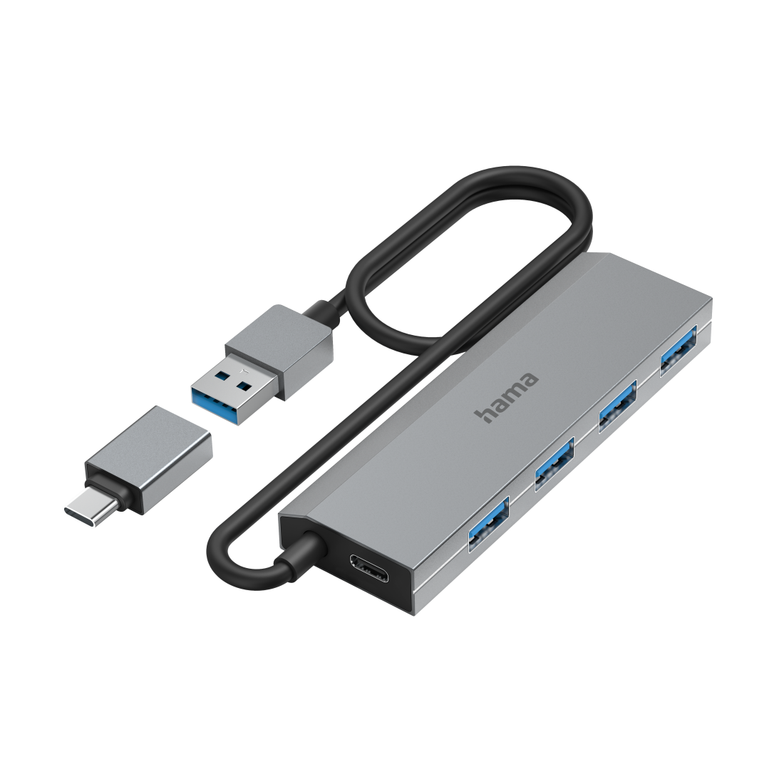 hama USB-Hub 4-fach grau