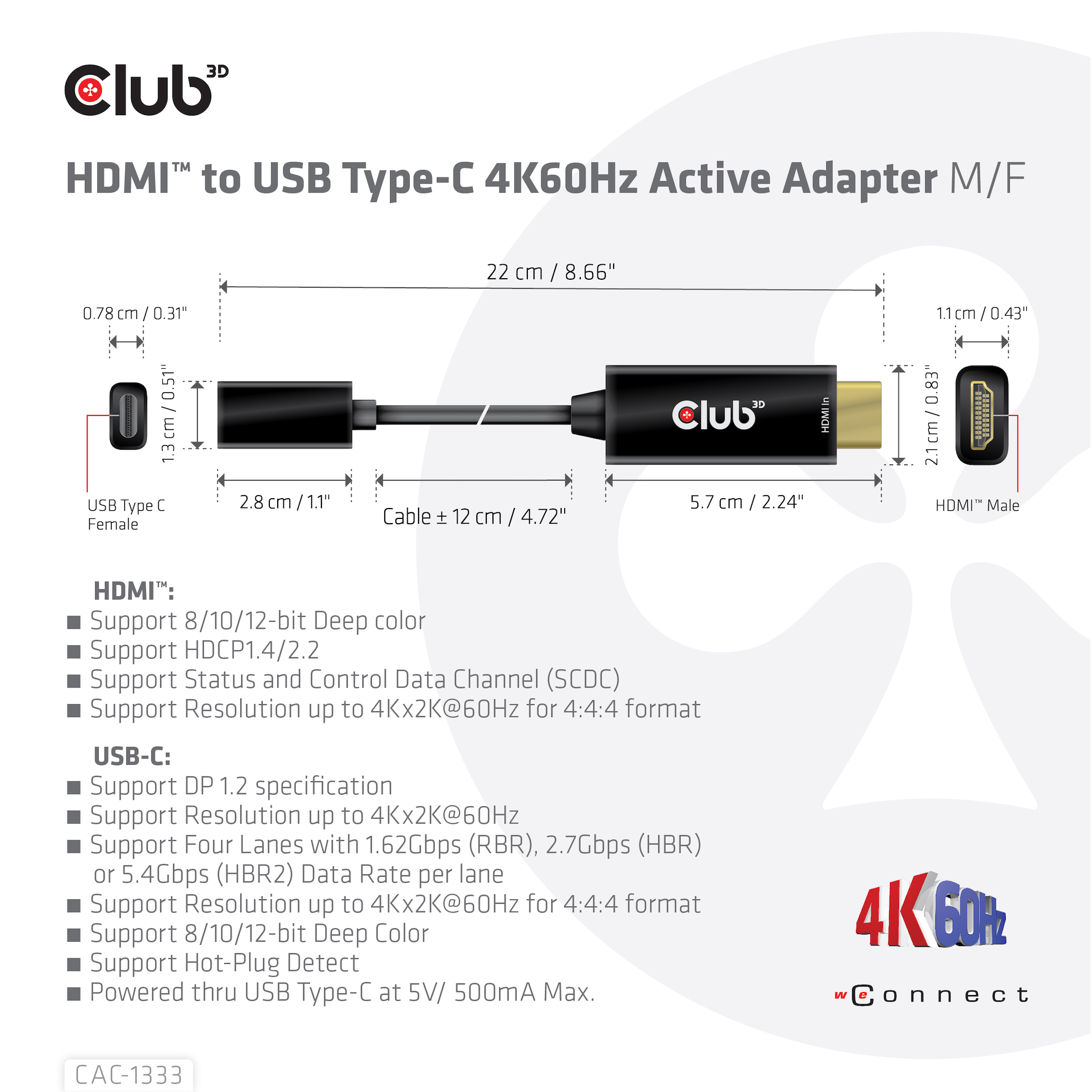 Club3D Adapter HDMI 2.0 > USB-C 4K60Hz aktiv St/Bu retail