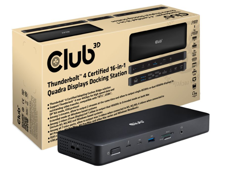 Club3D Thunderbolt4 16-in-1 Dockingstation 4 Displays St/Bu retail