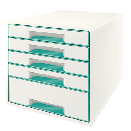 LEITZ Schubladenbox WOW Cube perlweiß/eisblau 52142051, DIN A4 mit 5 Schubladen, 1 St.