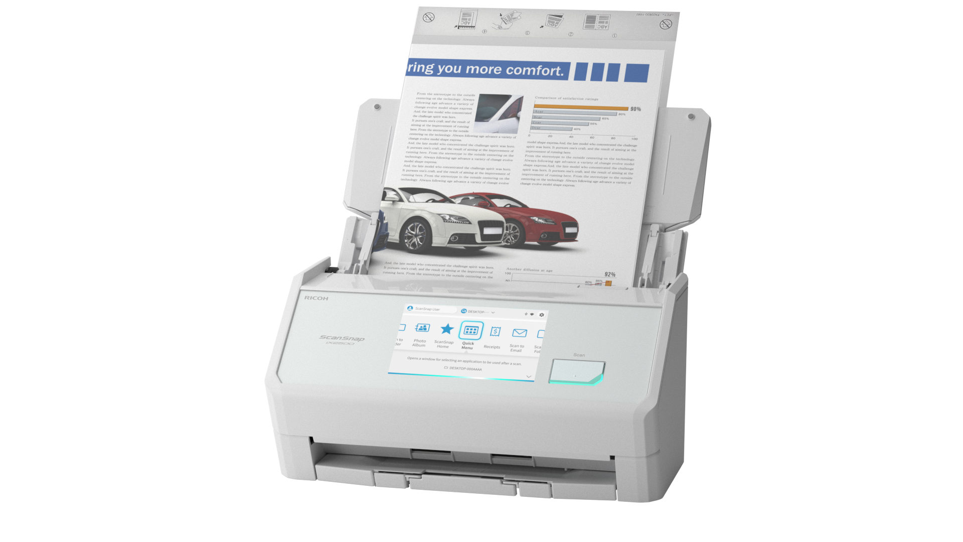 RICOH ScanSnap iX2500 45ppm/90ipm white A4 Duplex ADF Touchscreen Wi-Fi 6 Bluetooth 5.2 USB 3.2