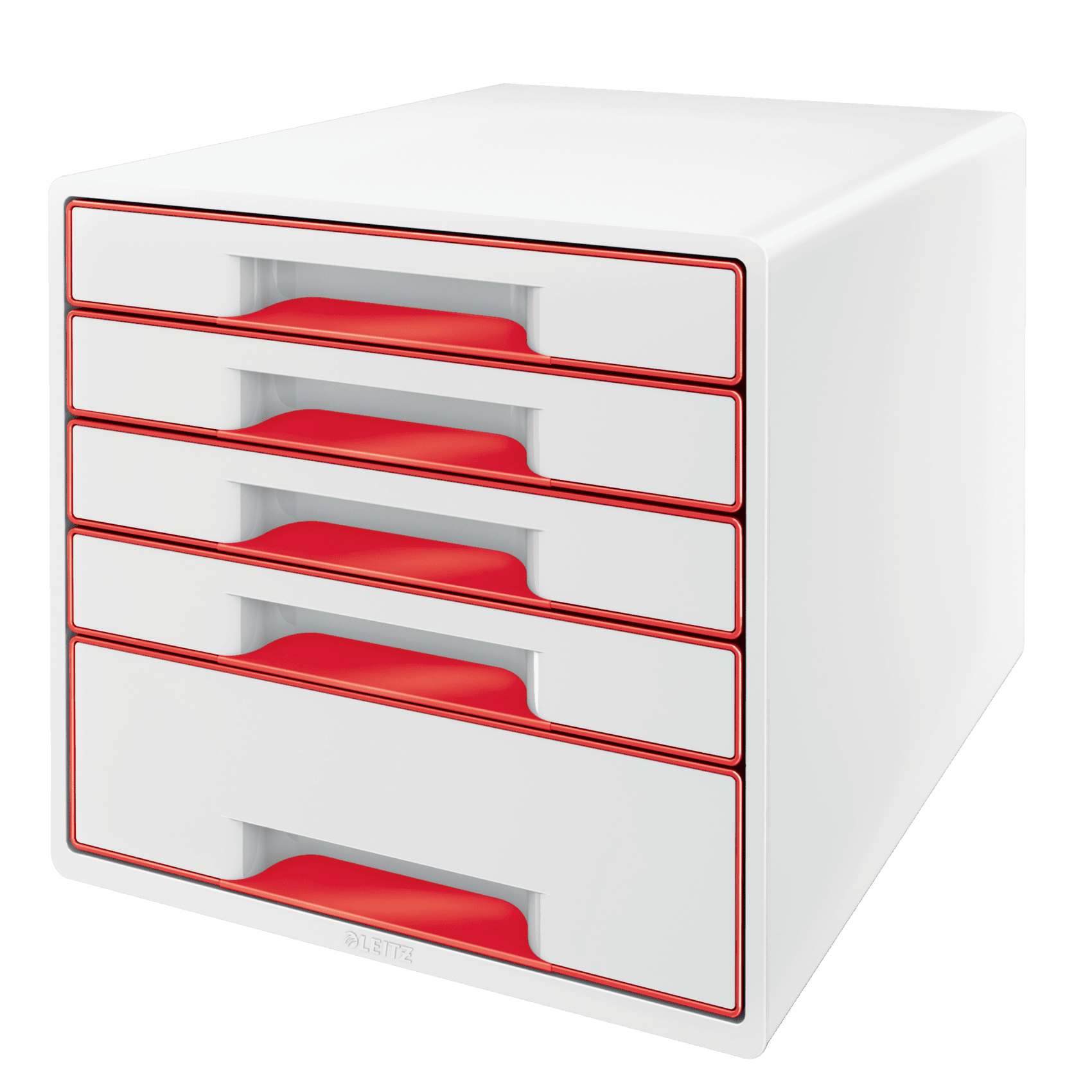 LEITZ Schubladenbox WOW Cube perlweiß/rot 52142026, DIN A4 mit 5 Schubladen, 1 St.