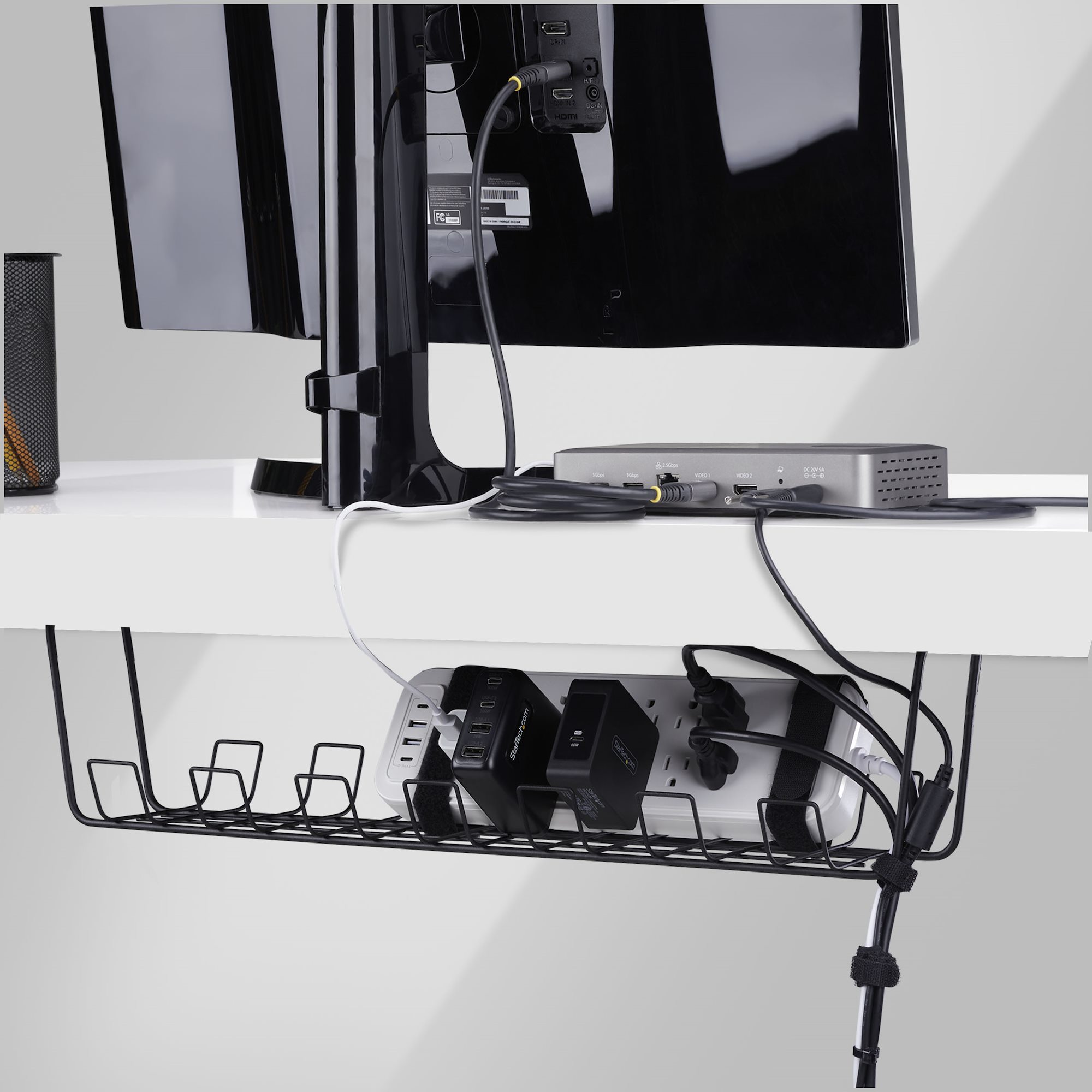 STARTECH.COM Untertisch Kabelmanagement Ablage 615mm langes Metall Gitter Kabelorganizer Schraubmontage Steckdosenleisten Ablage