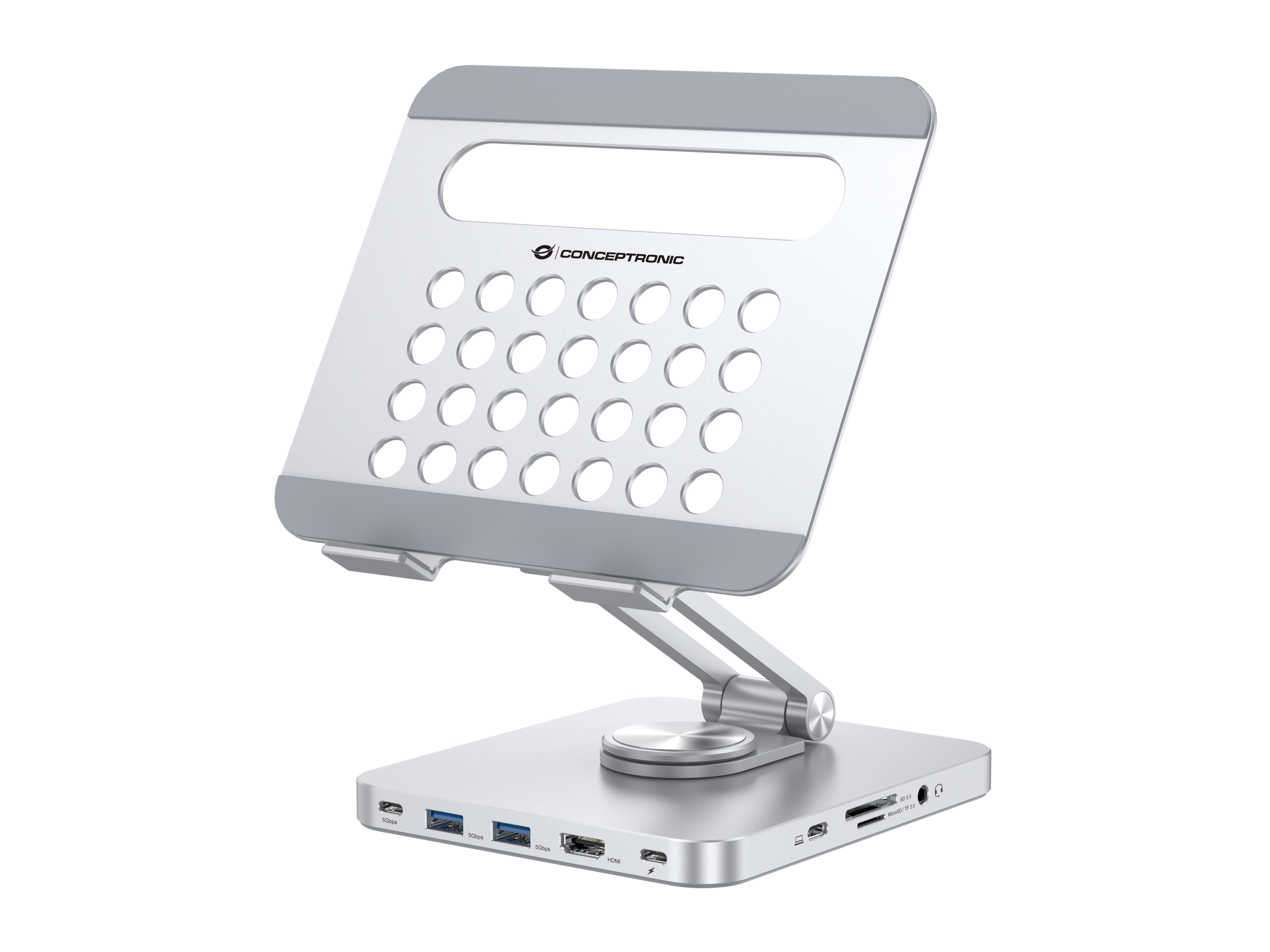 CONCEPTRONIC Tablet Halterung + 8-in-1 Docking silber