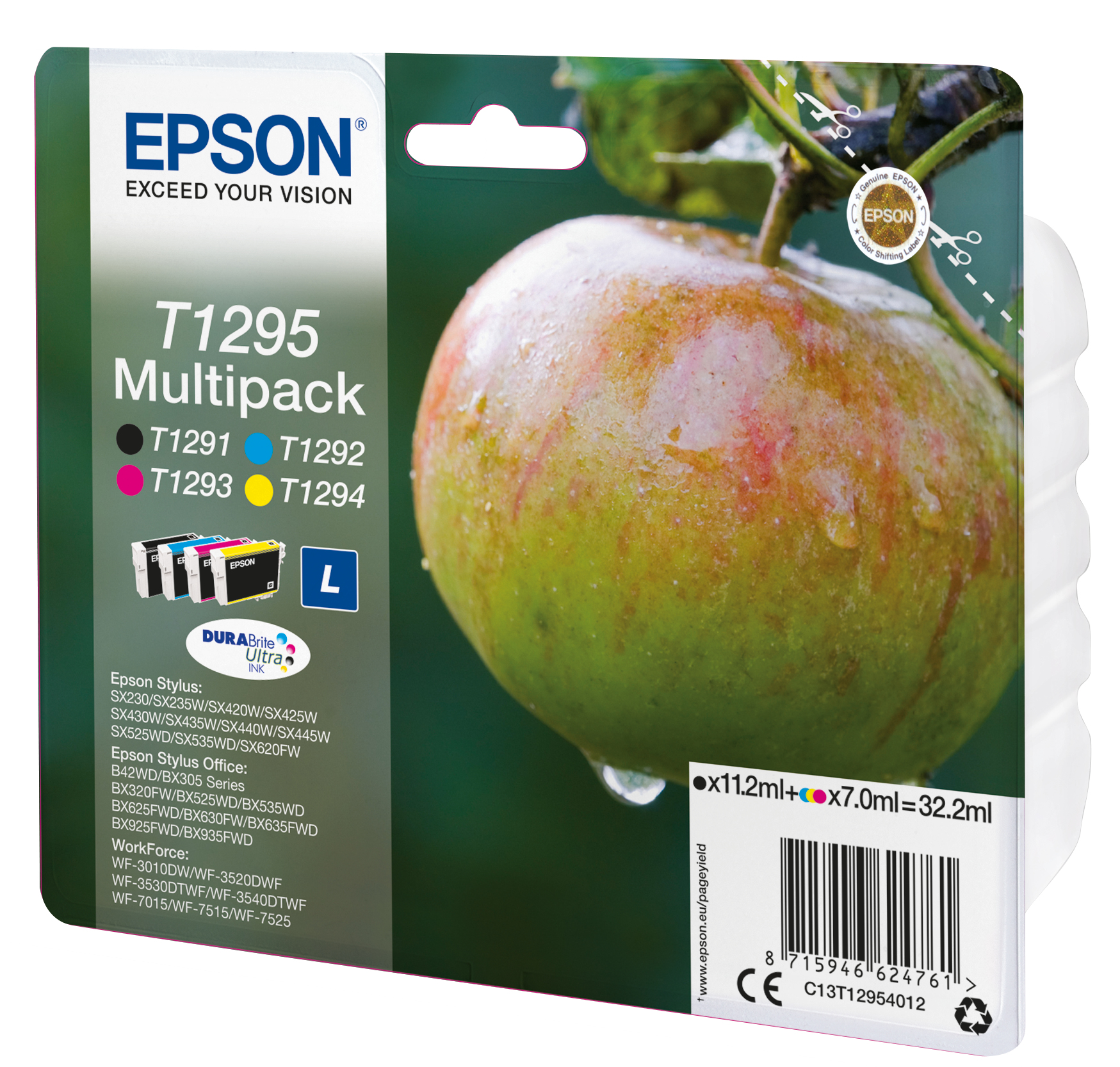 EPSON T1295L (Apfel) schwarz, cyan, magenta, gelb Druckerpatronen, 4er-Set