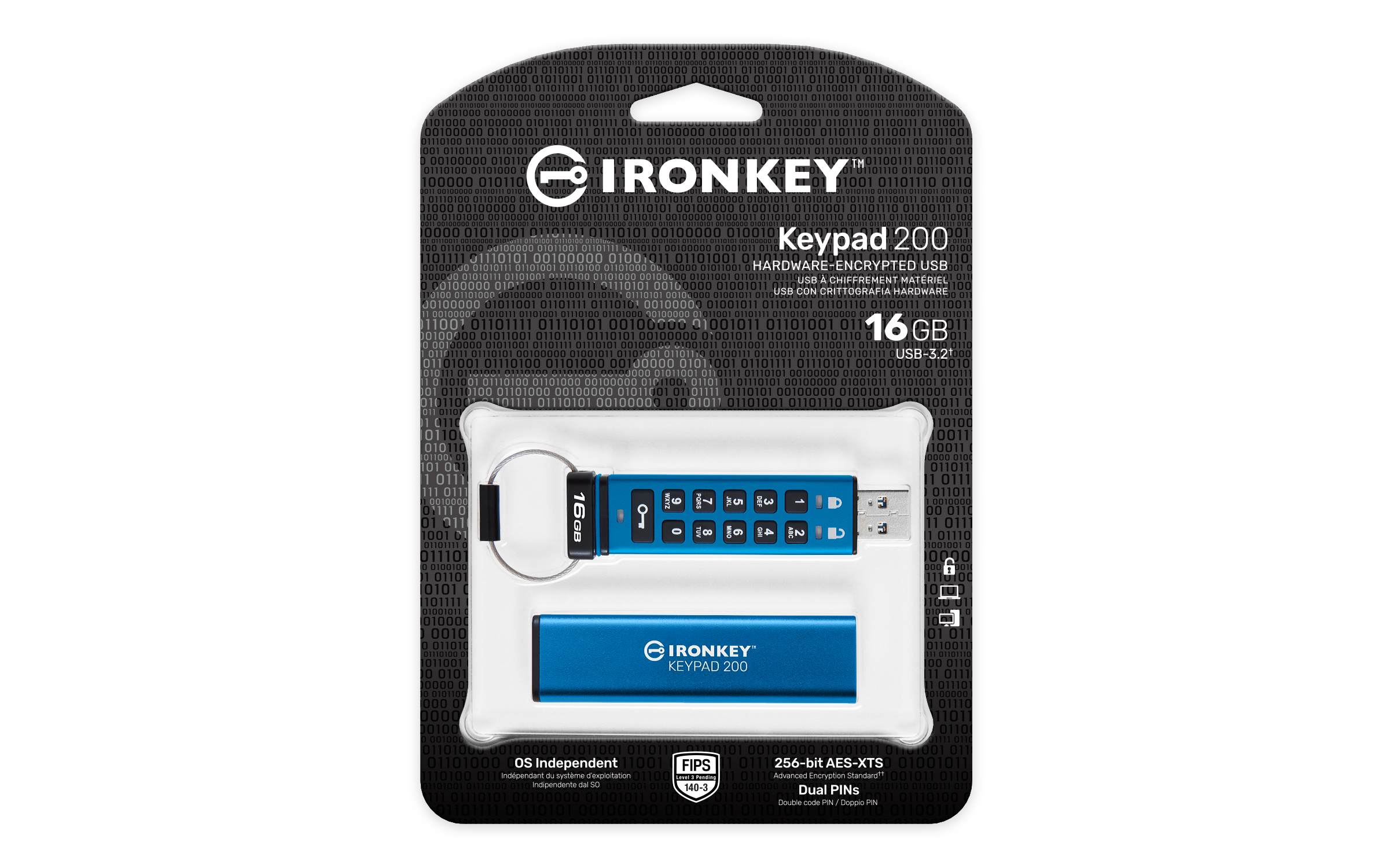 KINGSTON 16GB IronKey Keypad 200 FIPS 140-3 Lvl 3 Pending AES-256 Encrypted