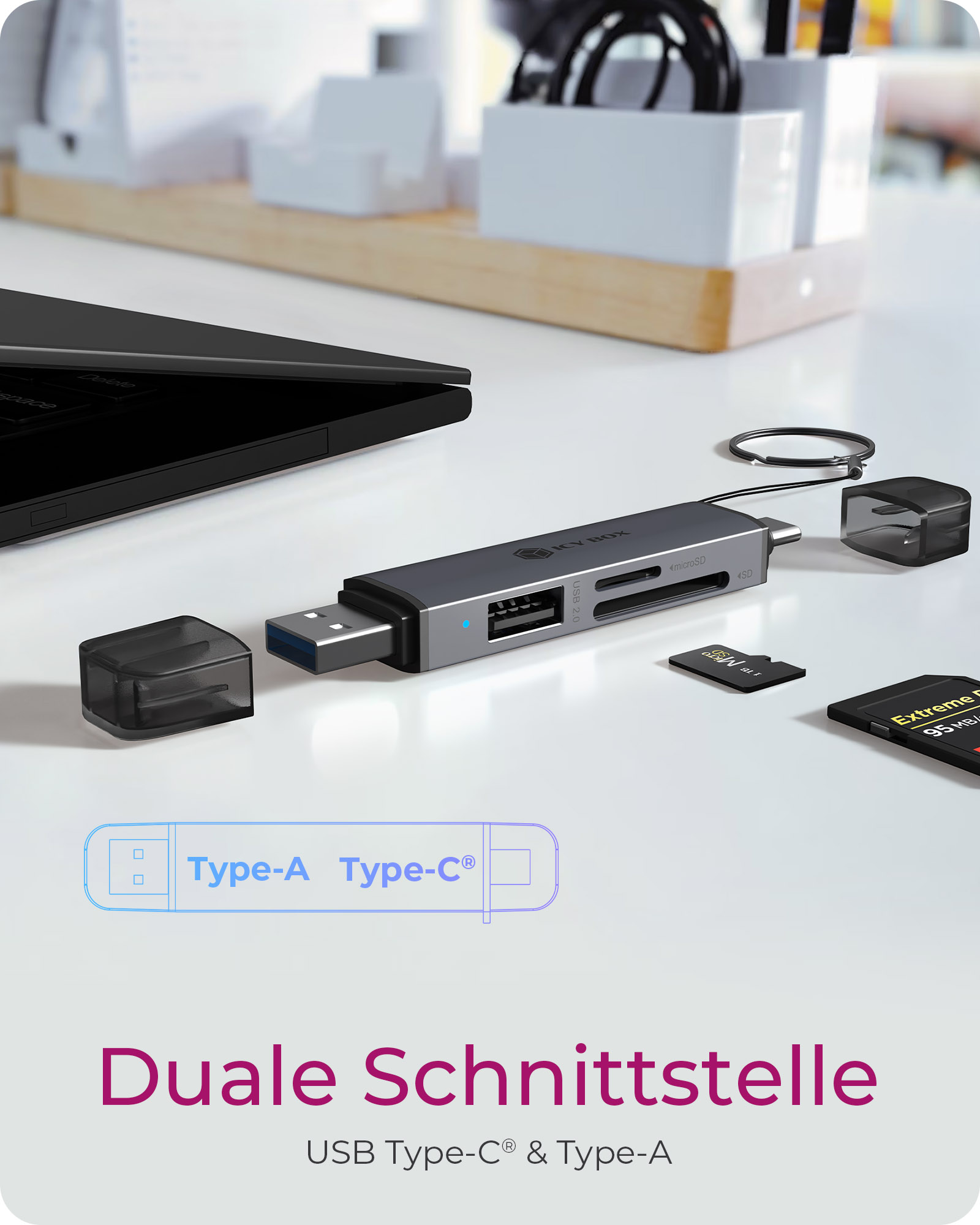 Adapter IcyBox USB 3.2 Gen1 3-in-1 Kartenleser USB Type-C/A