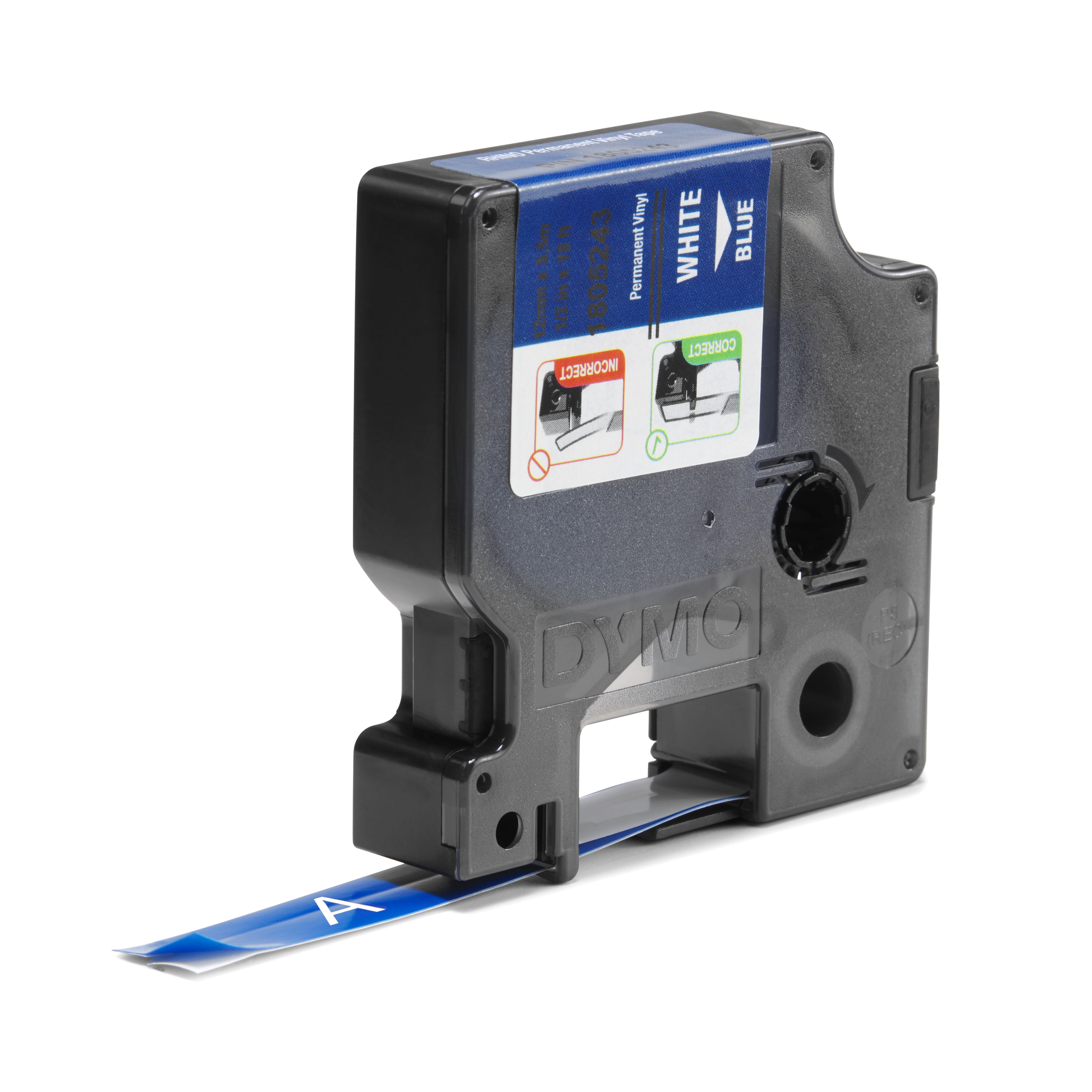 DYMO Schriftband RHINO 1805243, 12 mm, weiß auf blau, 1 St.