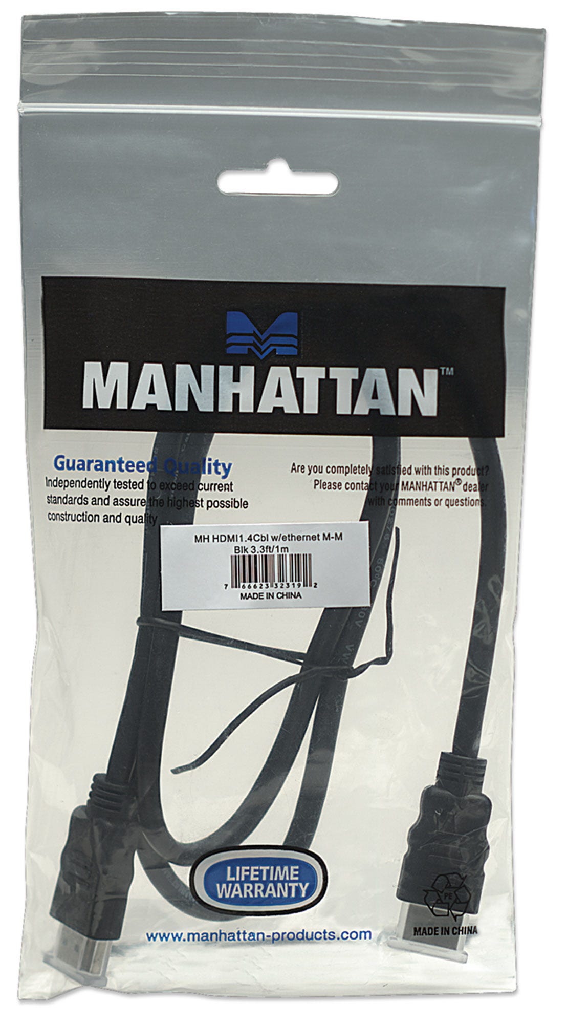 MANHATTAN HDMI-Kabel Ethernet A -> A St/St 1.00m ARC 30 AWG