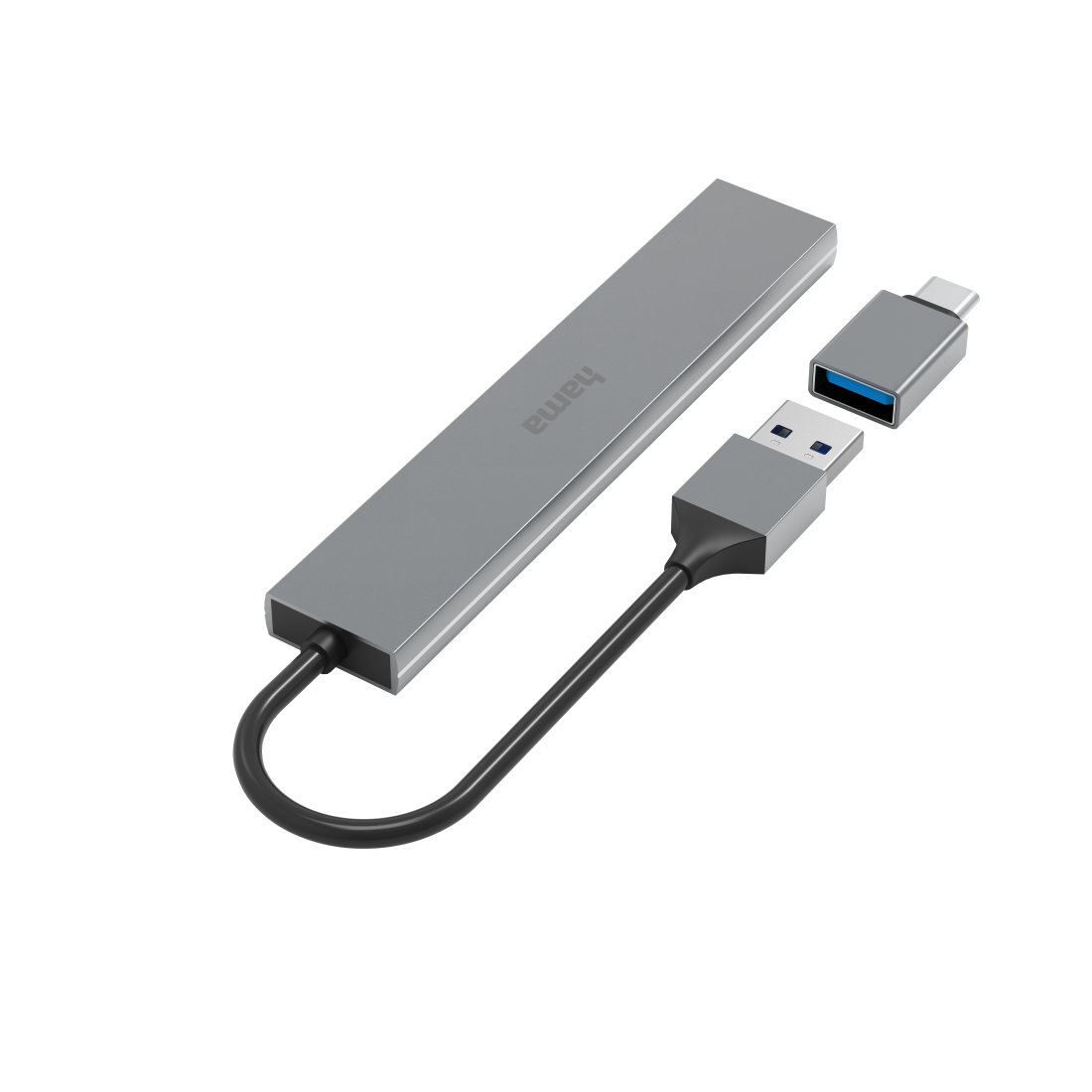 hama USB-Hub Ultra Slim 4-fach grau