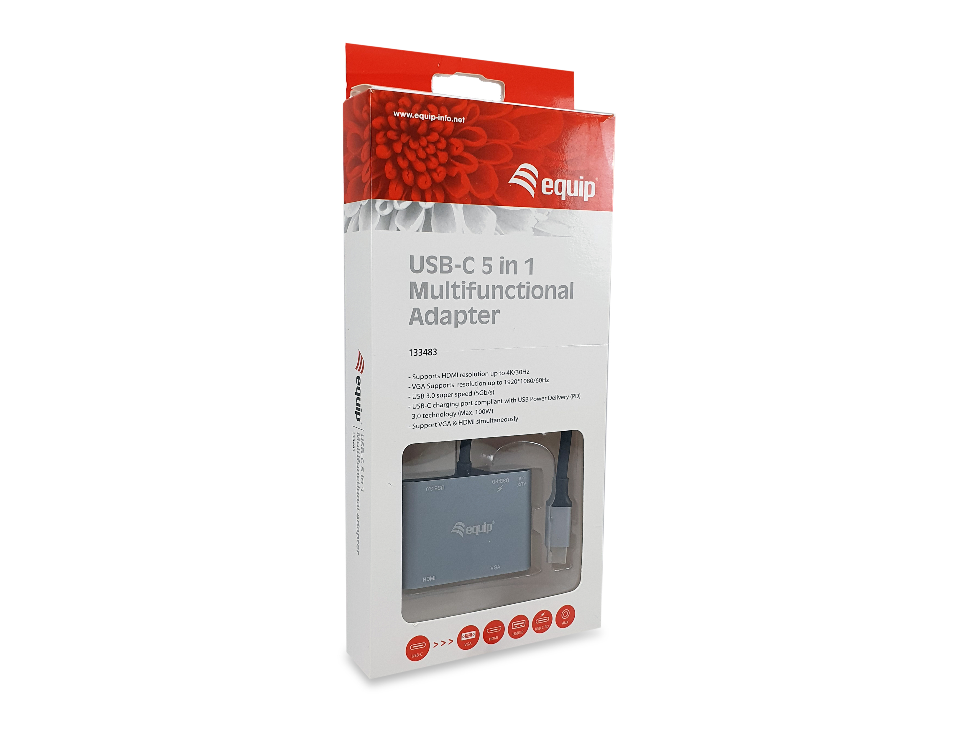 Equip Dock 5-1 USB-C->HDMI,VGA,USB-A,AUX,100W USB-C 0.15m