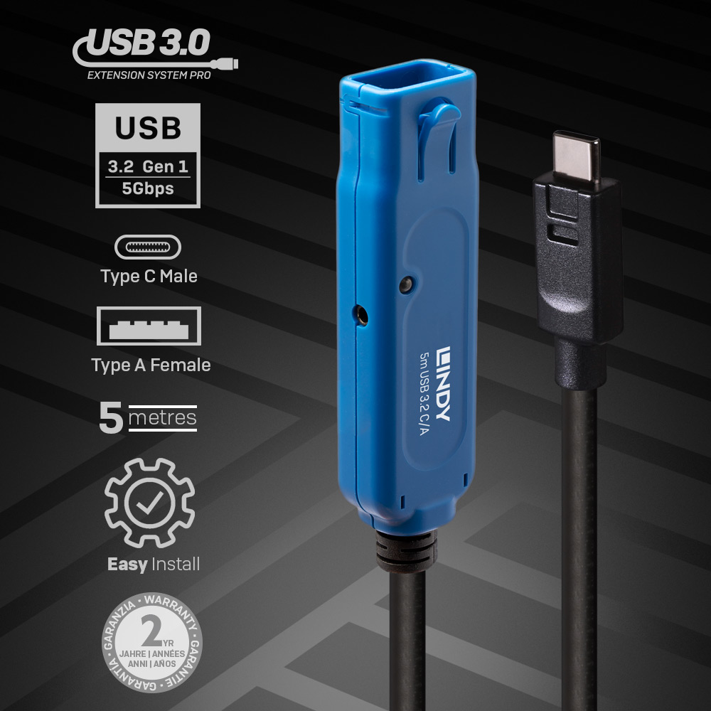 LINDY USB 3.2 Gen 1 C/A Aktivverlängerung Pro 5m