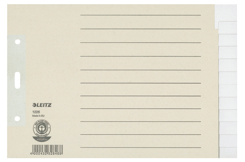 LEITZ Ordnerregister 1226 DIN A5 Vollformat blanko grau 12-teilig, 1 St.