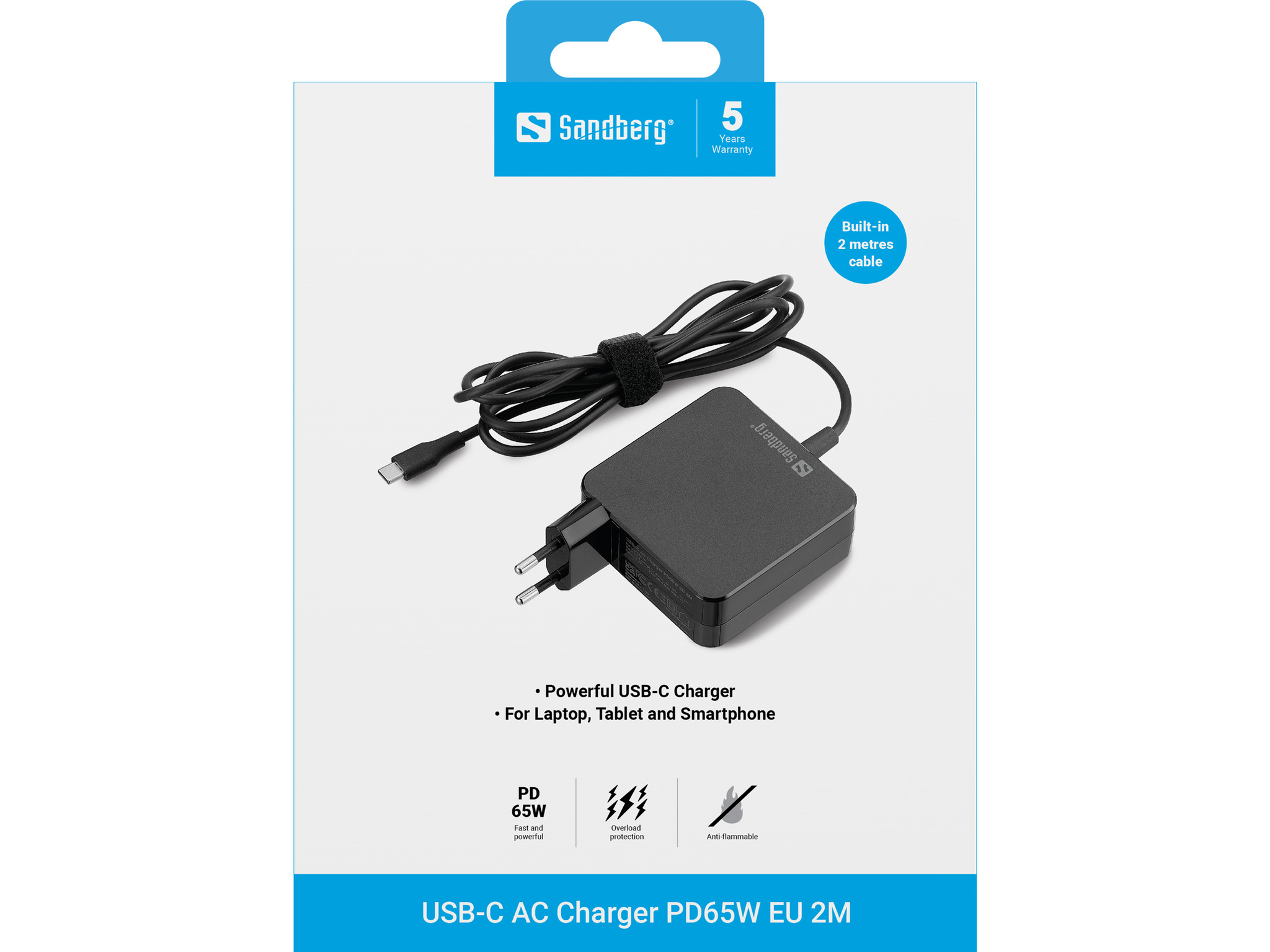 SANDBERG USB-C AC Charger PD65W EU 2M