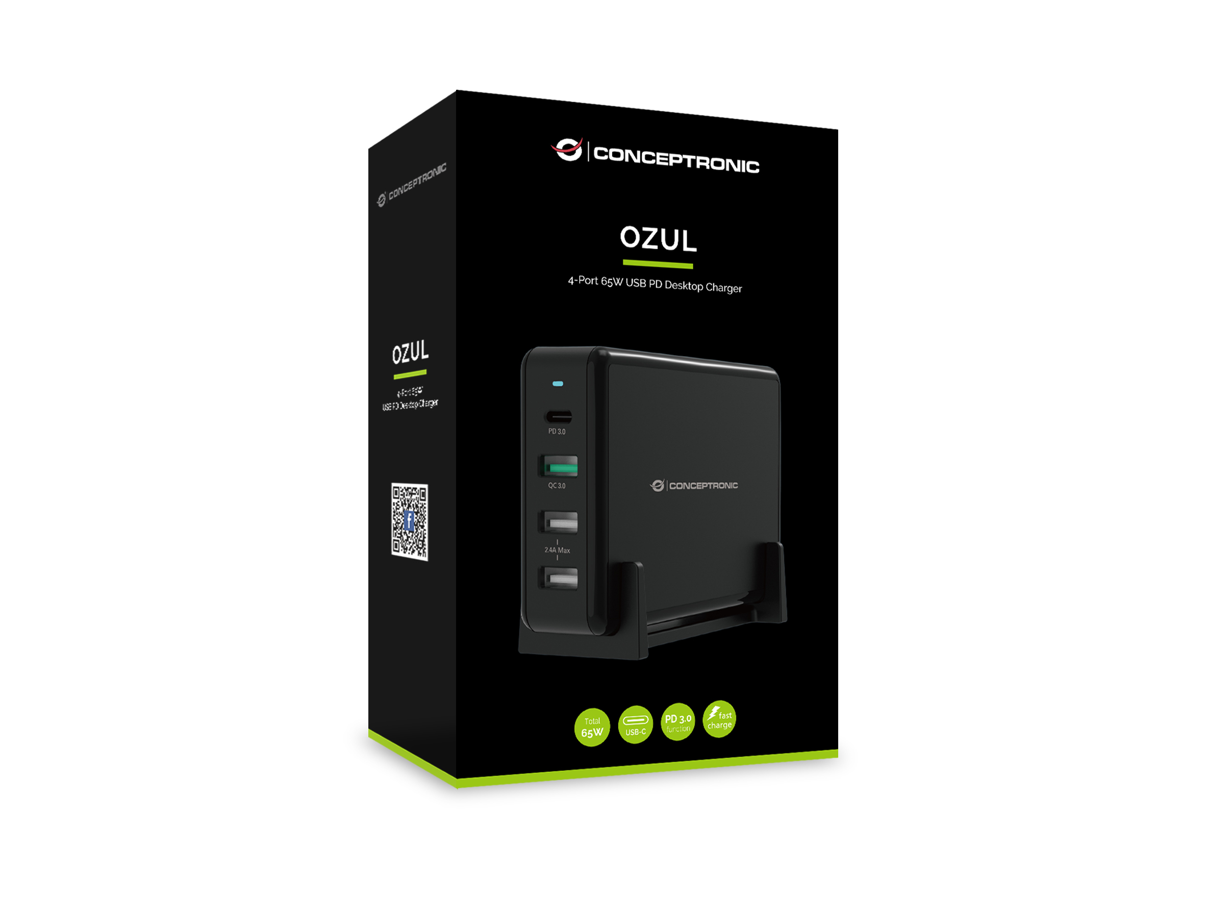 CONCEPTRONIC Ladegerät 4Port 3xUSB-A/1xC Desk 65WPD3.0 sw