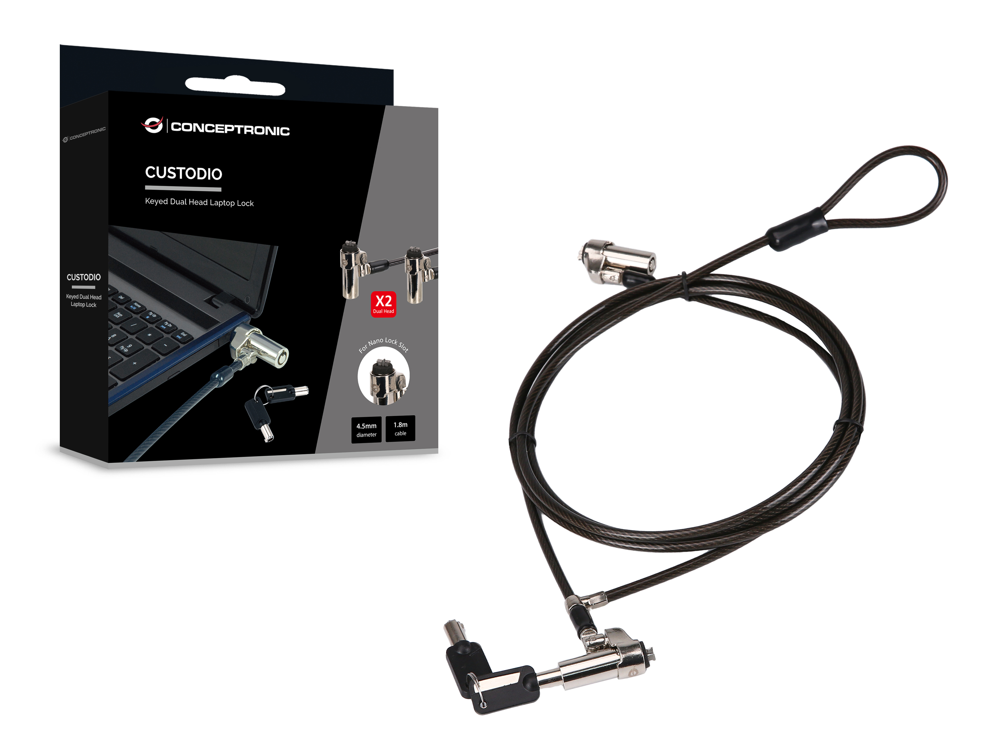 CONCEPTRONIC NBT Notebook Zahlenschloss Nano-Lock Dual 1.80m
