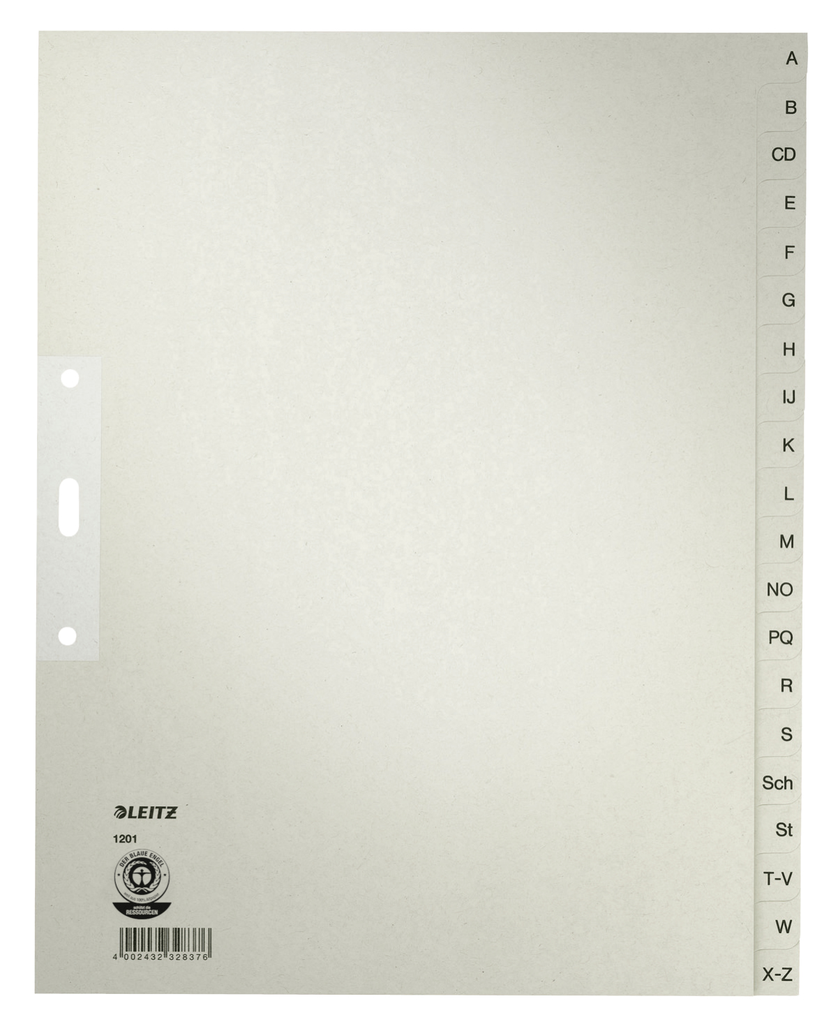 LEITZ Ordnerregister 1201 DIN A4 Vollformat, Überbreite A-Z grau 20-teilig, 10 Satz