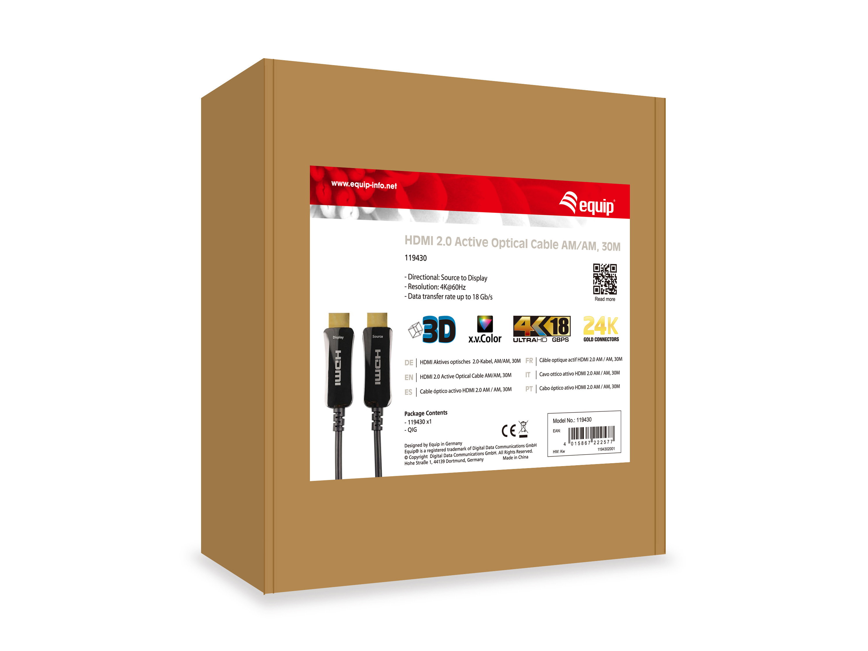 Equip HDMI HS Ethernet 2.0 18Gb AOC 4K/60Hz 30.00m schwarz