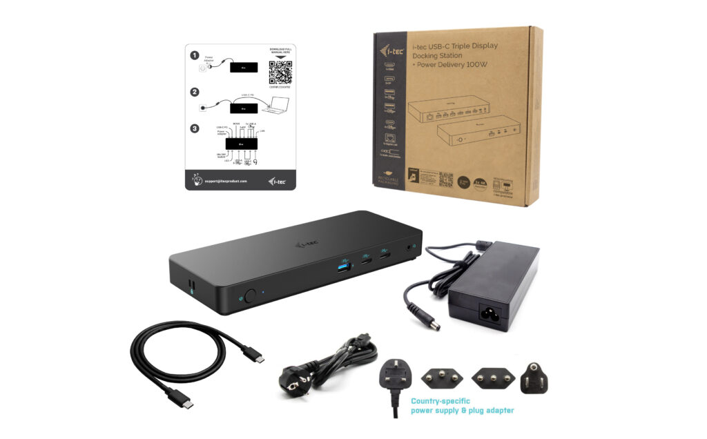I-TEC USB-C Triple 4K Display Docking Station Gen2 2xDP 1xHDMI 1xGLAN 3xUSB 3.2 Gen1 1xUSB 3.2 Gen2 2xUSB-C Gen2 1xAudio/Mic PD100W