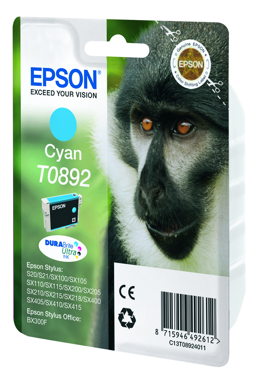EPSON 1LB T0892 ink cartridge cyan low capacity 3.5ml 1-pack blister without alarm