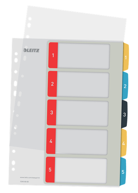 LEITZ Ordnerregister Cosy DIN A4+ Vollformat, Überbreite 1-5 farbig 5-teilig, 1 Satz