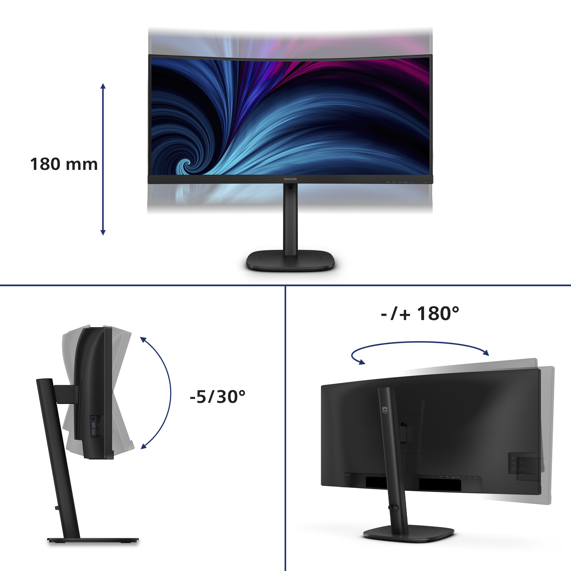 Philips 86,4cm (34,0) 34B2U3600C 21:09 HDMI+DP+USB-C black
