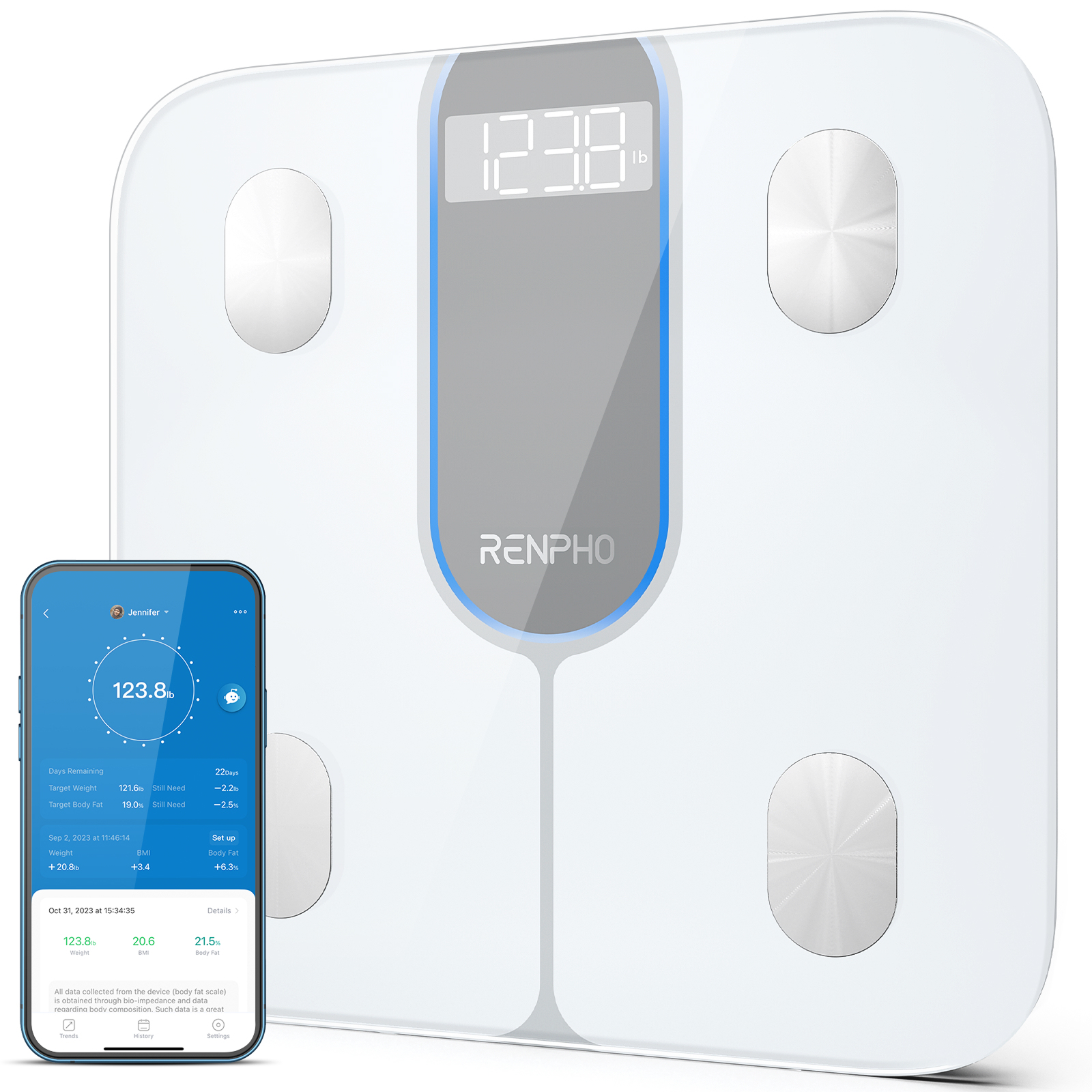 RENPHO Personenwaage Elis 1C Smart weiß für max. 200,0 kg