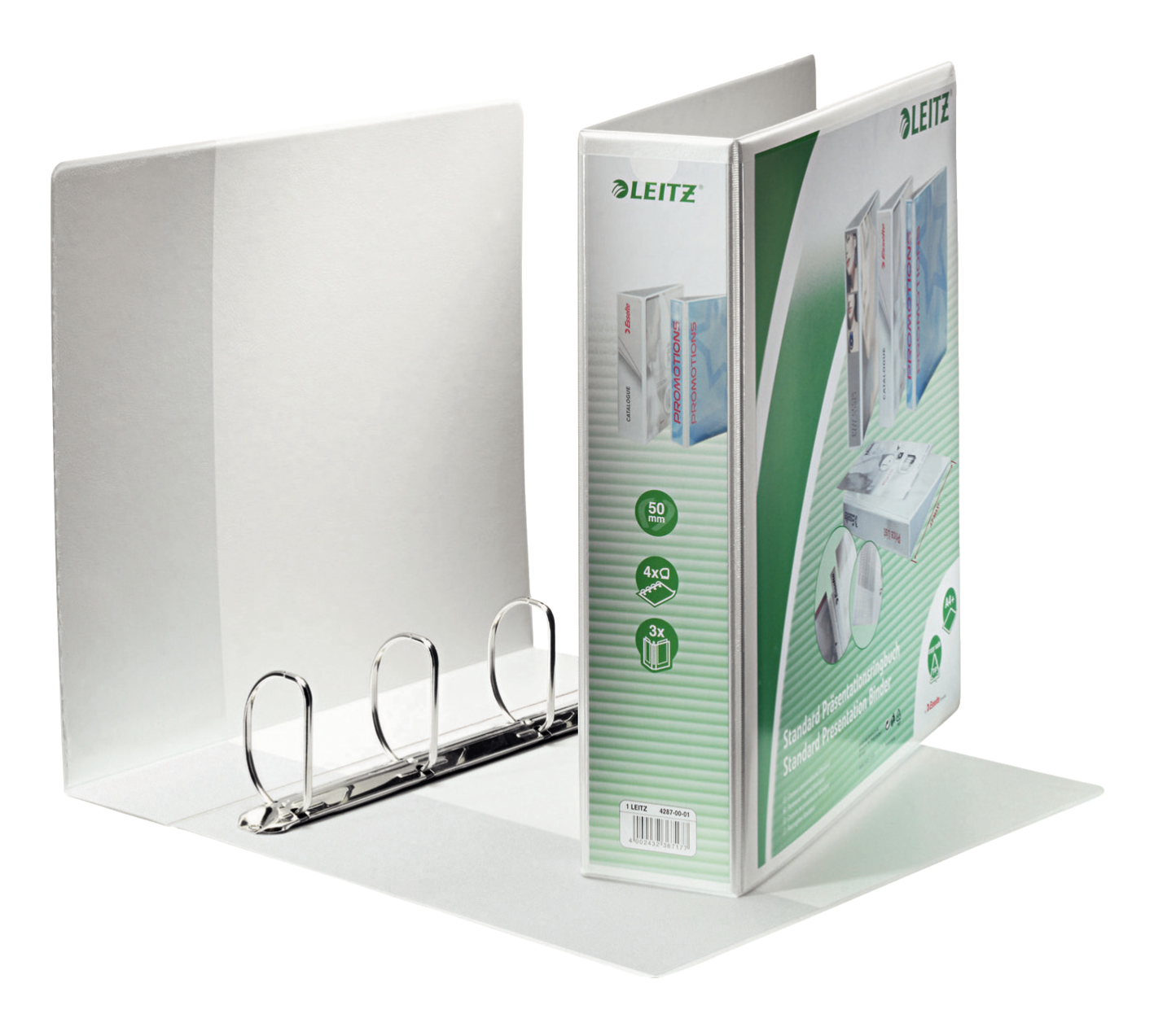 LEITZ Präsentationsringbücher 4-Ringe weiß 7,7 cm DIN A4, 4 St.