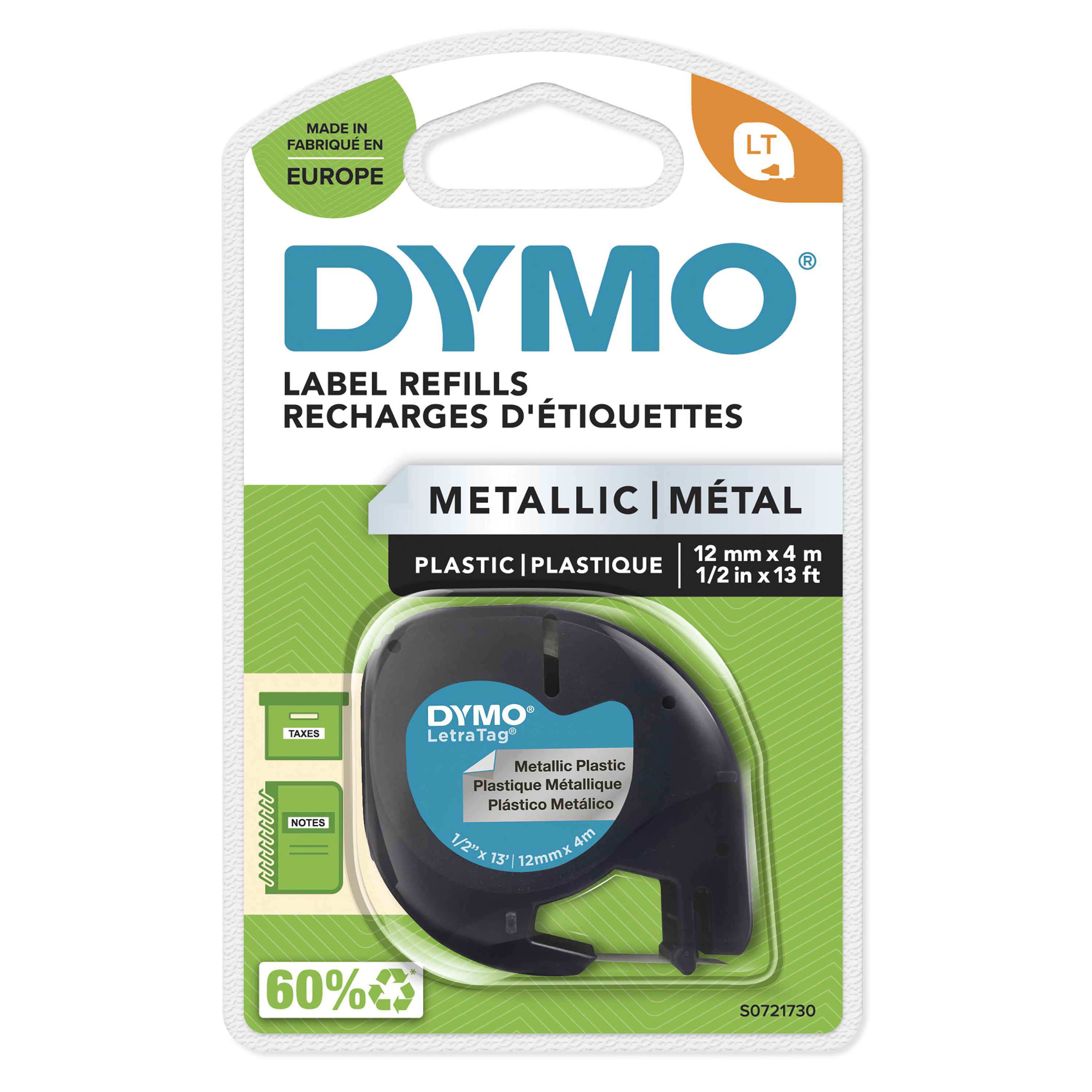 DYMO Schriftband LetraTag 91228 S0721730, 12 mm, schwarz auf silber, 1 St.