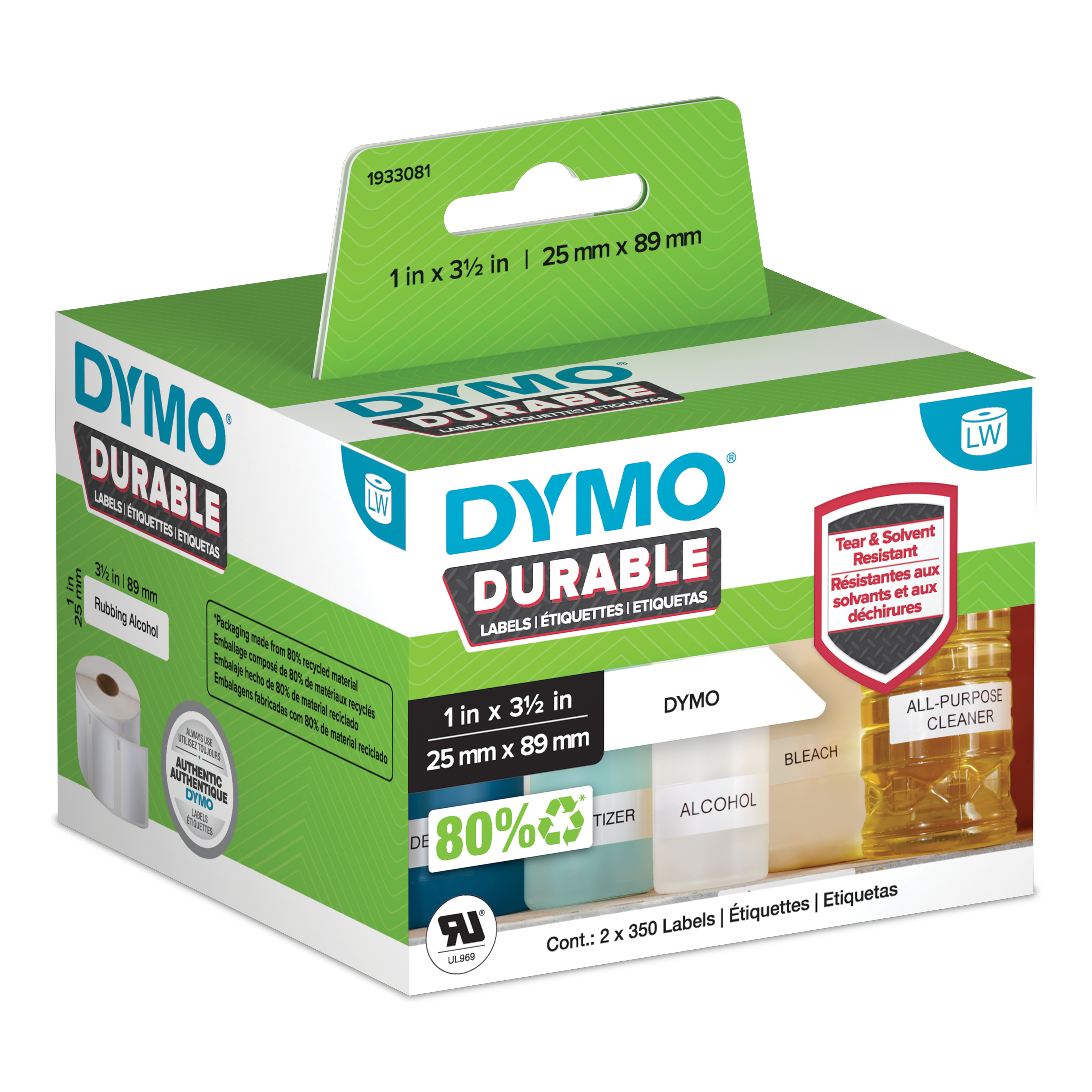 DYMO Etikettenrollen für Etikettendrucker 1933081 weiß, 25,0 x 89,0 mm, 2 x 350 Etiketten