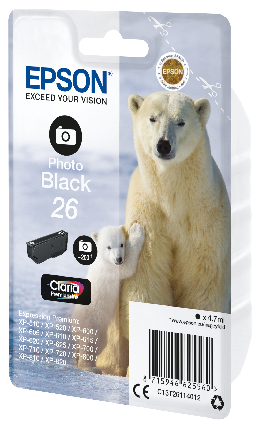 EPSON 26 / T2611 (Eisbär) Foto schwarz Druckerpatrone