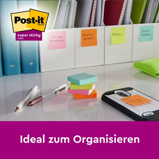 Post-it® Super Sticky Notes Carnival Haftnotizen extrastark farbsortiert, 16 Blöcke