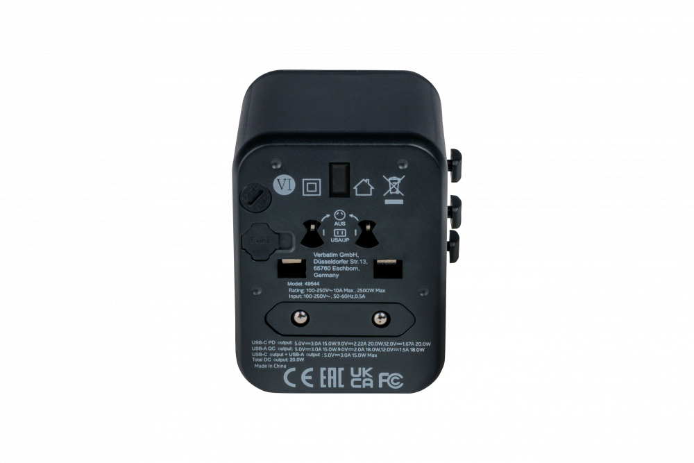 Verbatim Universal Reiseadapter UTA-02 mit 1xUSB-A, 1xUSB-C retail
