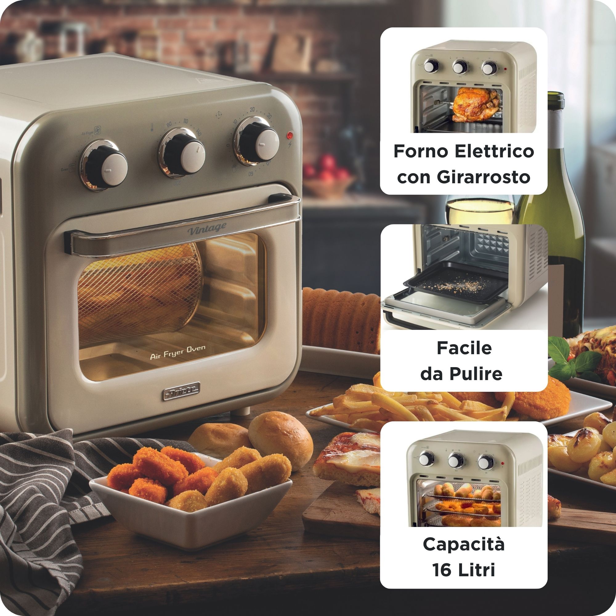Heißluftfritteuse und Mini-Ofen 3in1 Vintage Beige